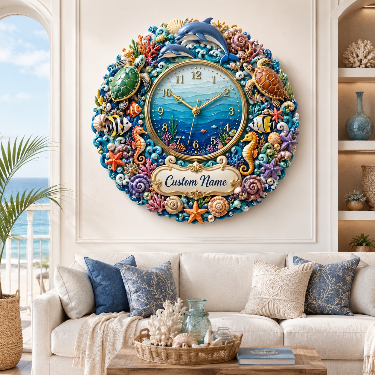 Personalized ocean wall clock — personalized with a custom name