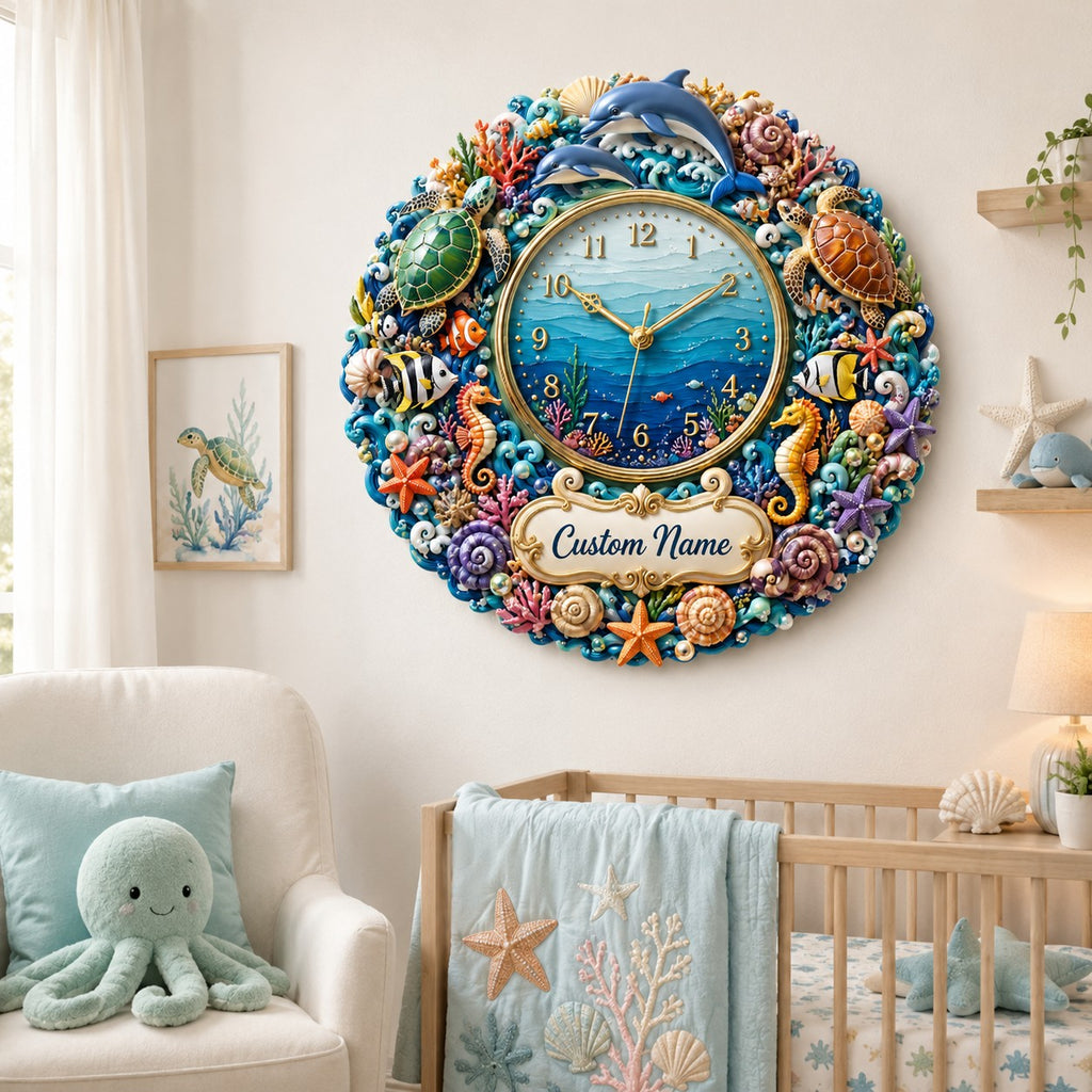 Personalized ocean wall clock — personalized with a custom name