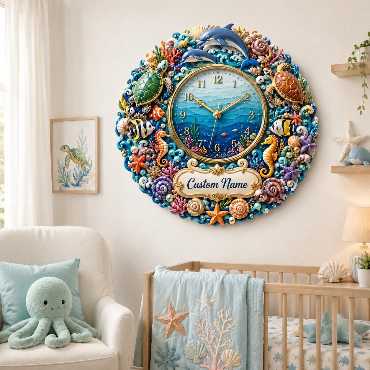 Personalized ocean wall clock — personalized with a custom name