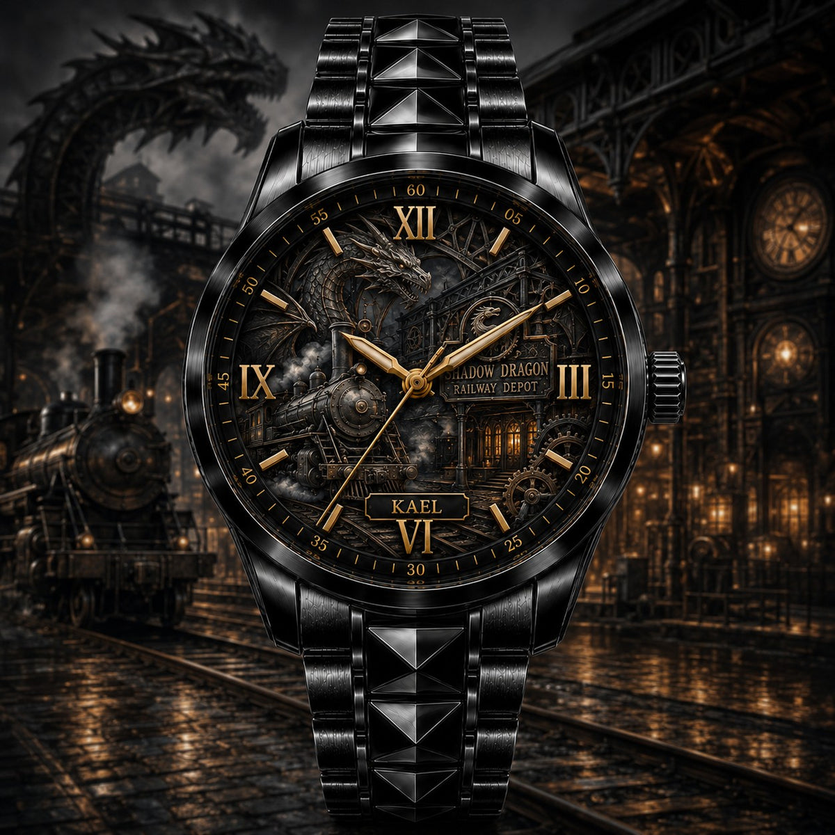 Custom Shadow Dragon Railway Watch — personalized with a custom name