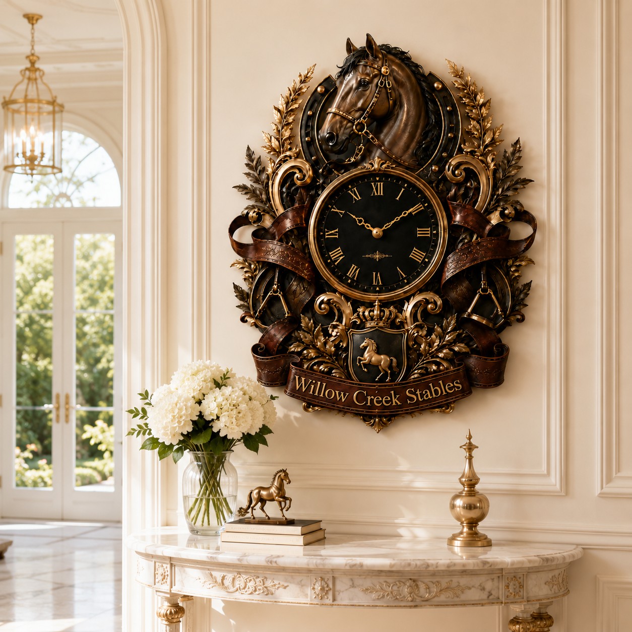 Equestrian Custom Name Wall Clock — personalized with a custom name