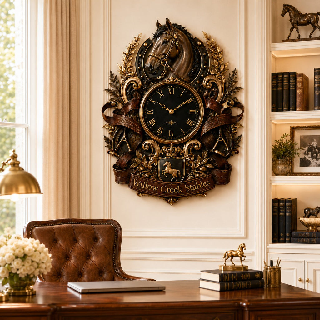 Equestrian Custom Name Wall Clock — personalized with a custom name
