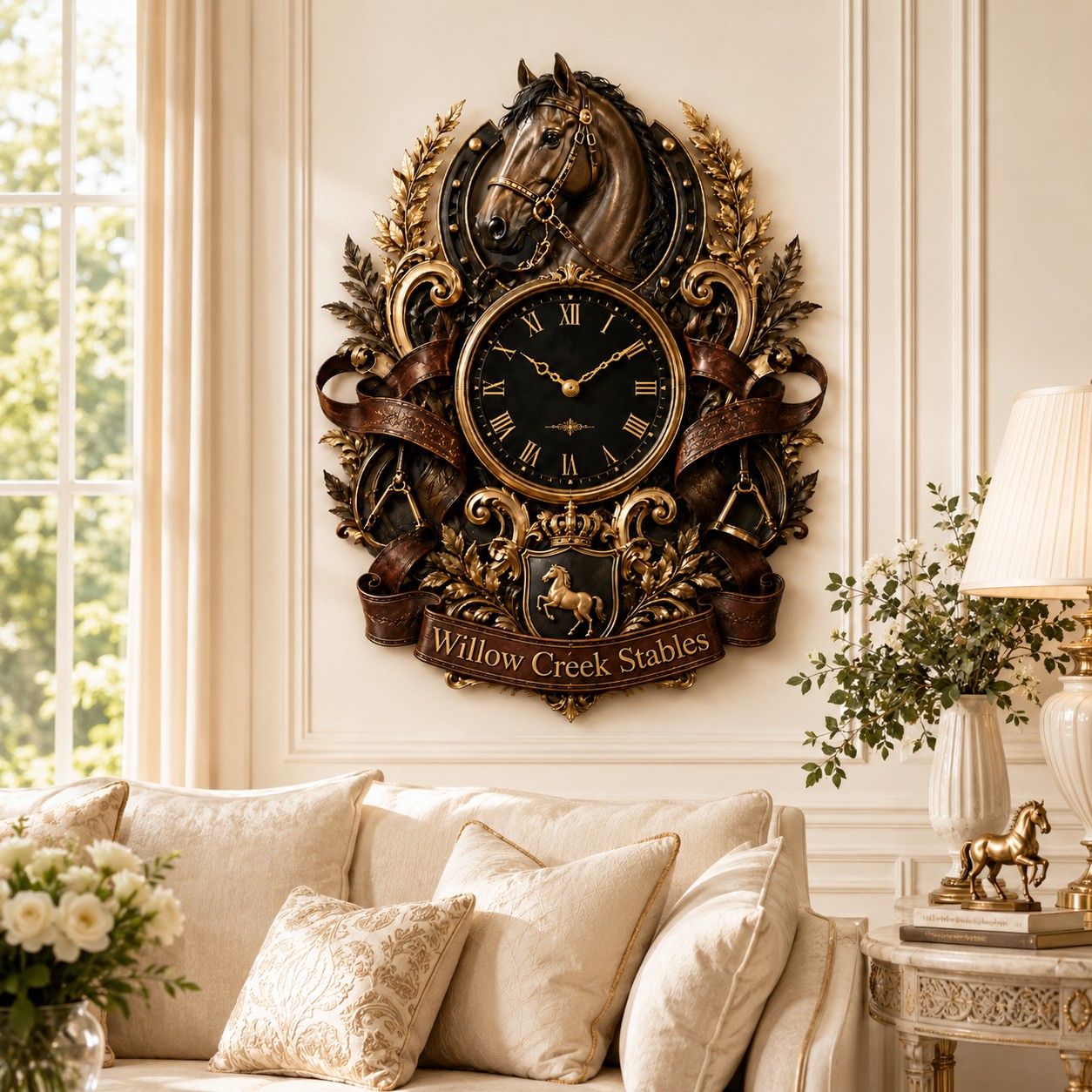 Equestrian Custom Name Wall Clock — personalized with a custom name