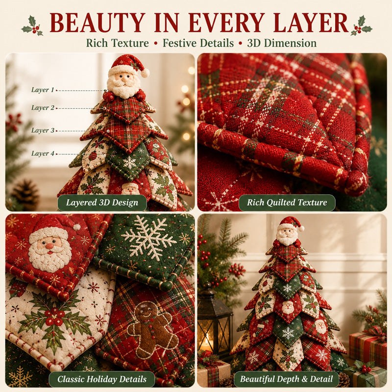Layered quilted texture and 3D dimension of the finished tree