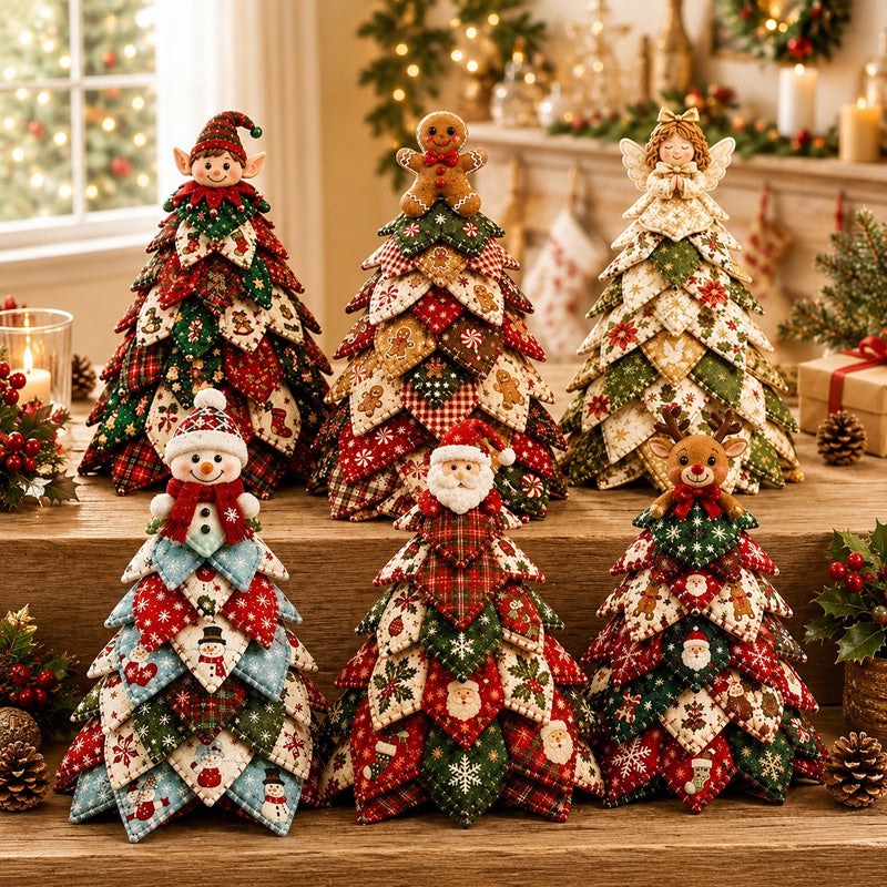 All six quilted tree designs shown together