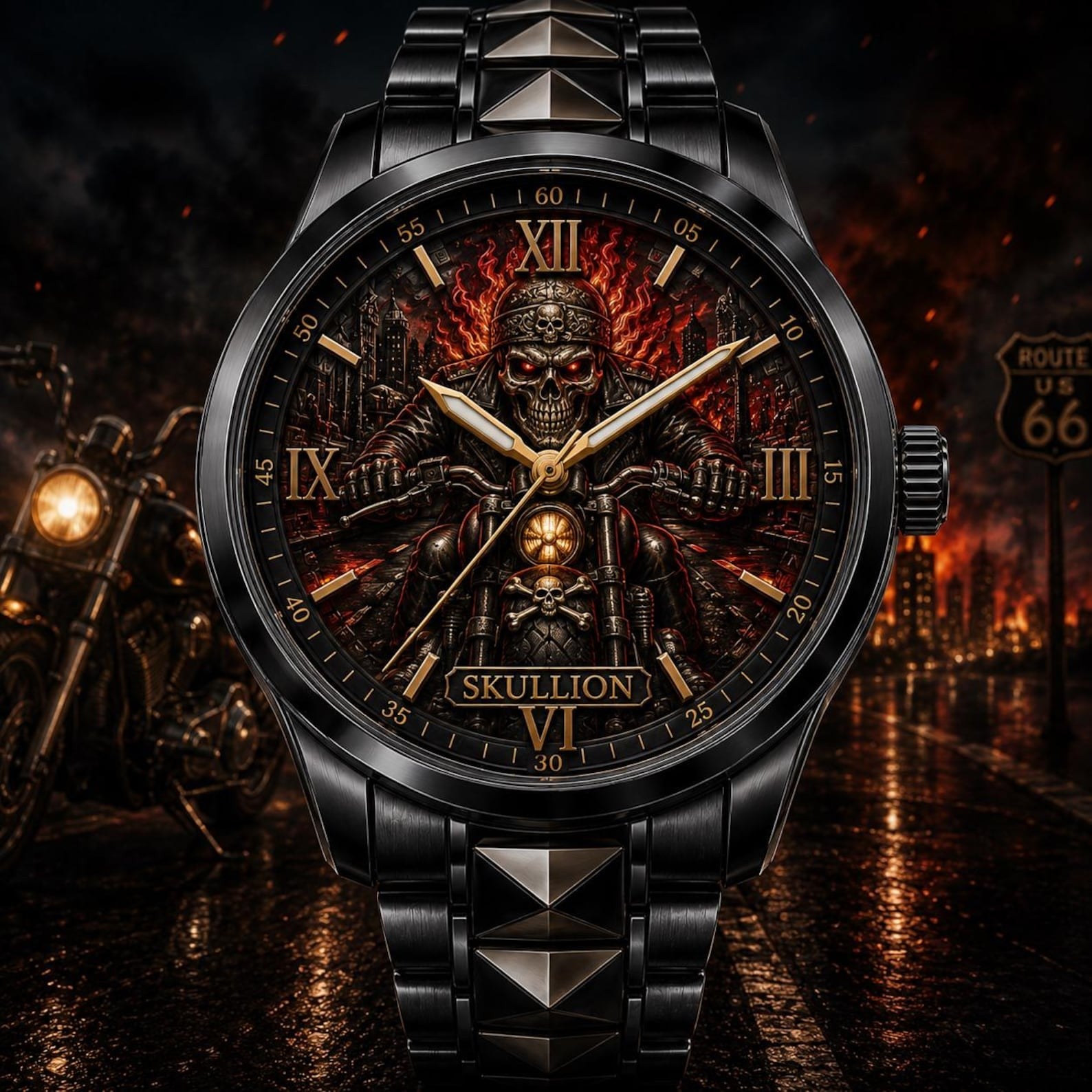 Custom Skull Biker Watch — personalized with a custom name