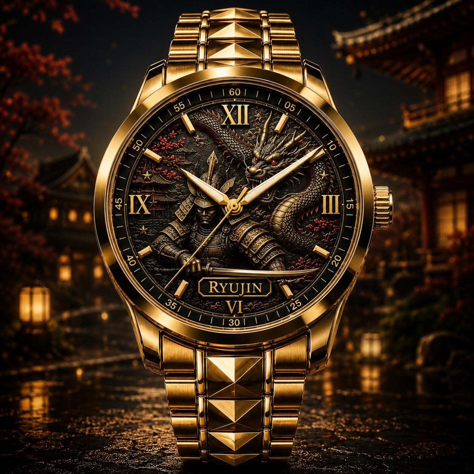 Custom Samurai Dragon Watch — personalized with a custom name
