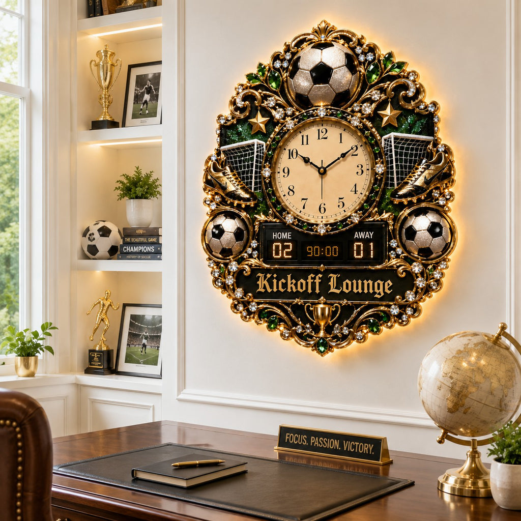 Soccer lounge Custom Name Wall Clock — personalized with a custom name