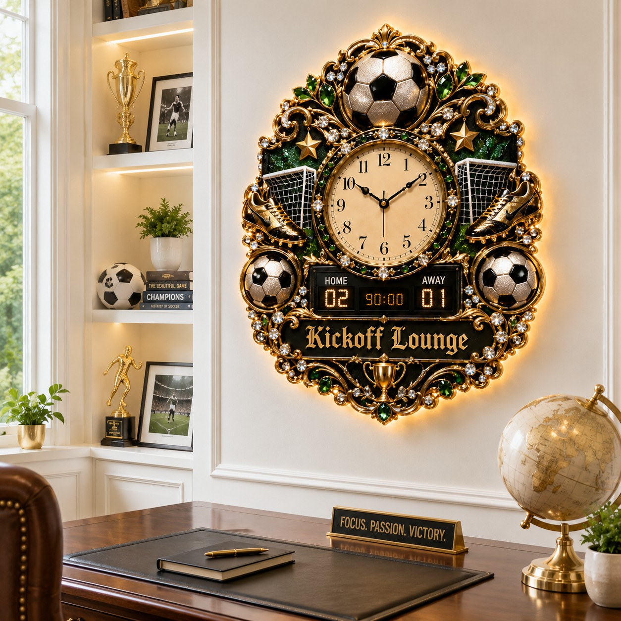 Soccer lounge Custom Name Wall Clock — personalized with a custom name