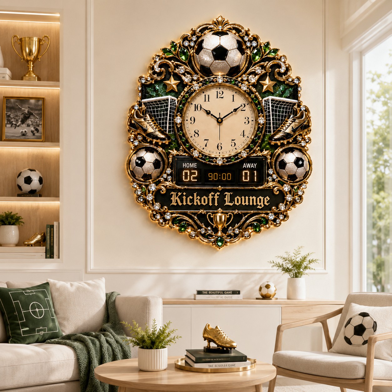 Soccer lounge Custom Name Wall Clock — personalized with a custom name