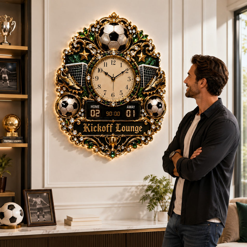 Soccer lounge Custom Name Wall Clock — personalized with a custom name