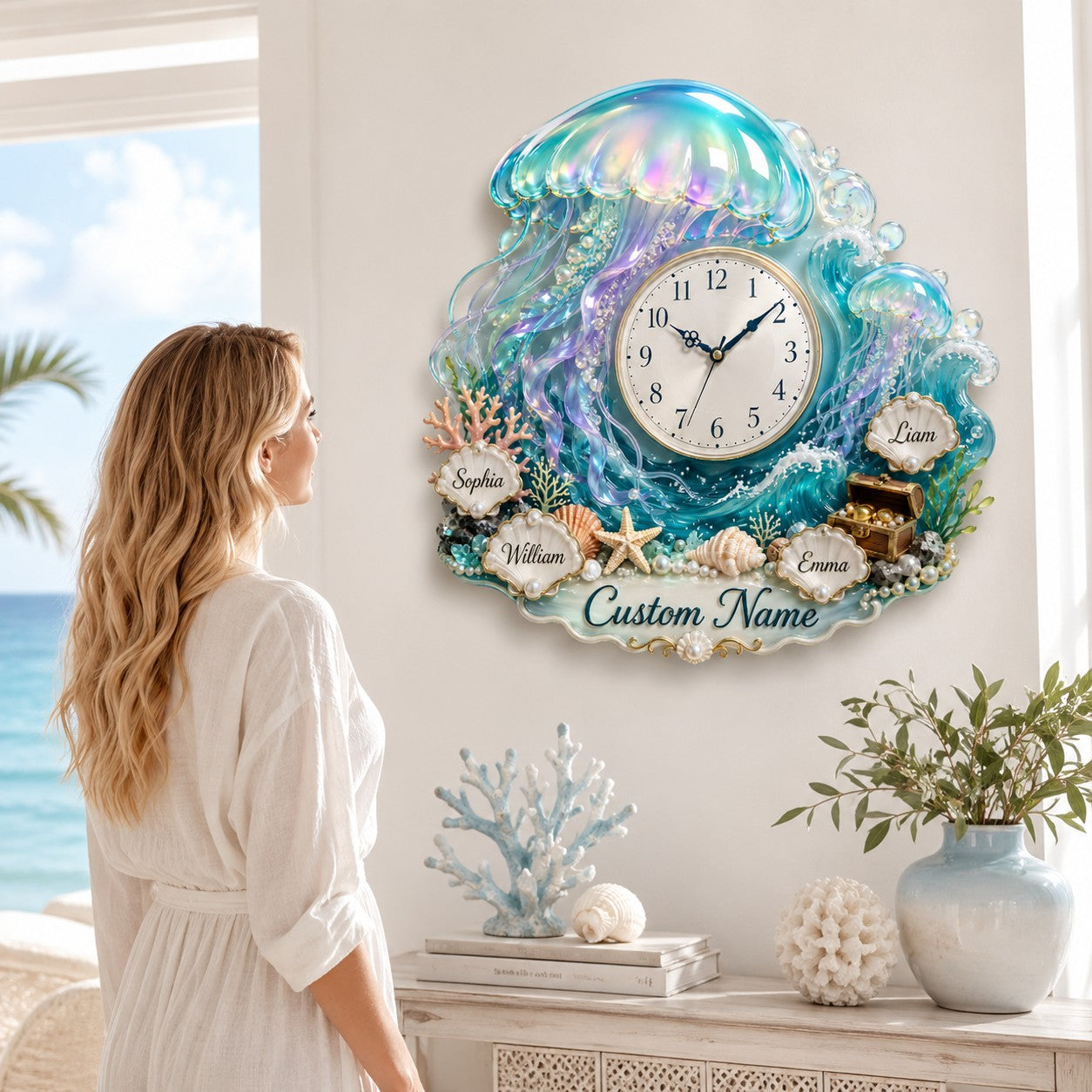 Family name ocean Custom Name Wall Clock — personalized with a custom name