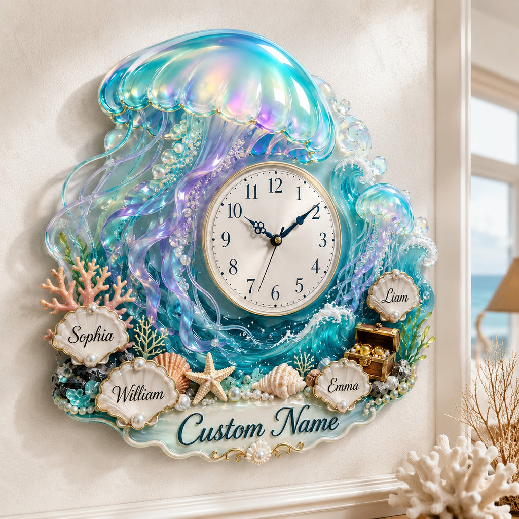 Family name ocean Custom Name Wall Clock — personalized with a custom name