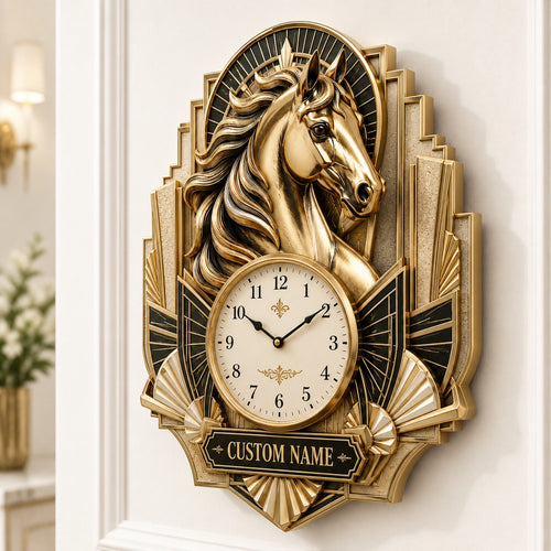 Art Deco interior collectors Custom Name Wall Clock — personalized with a custom name
