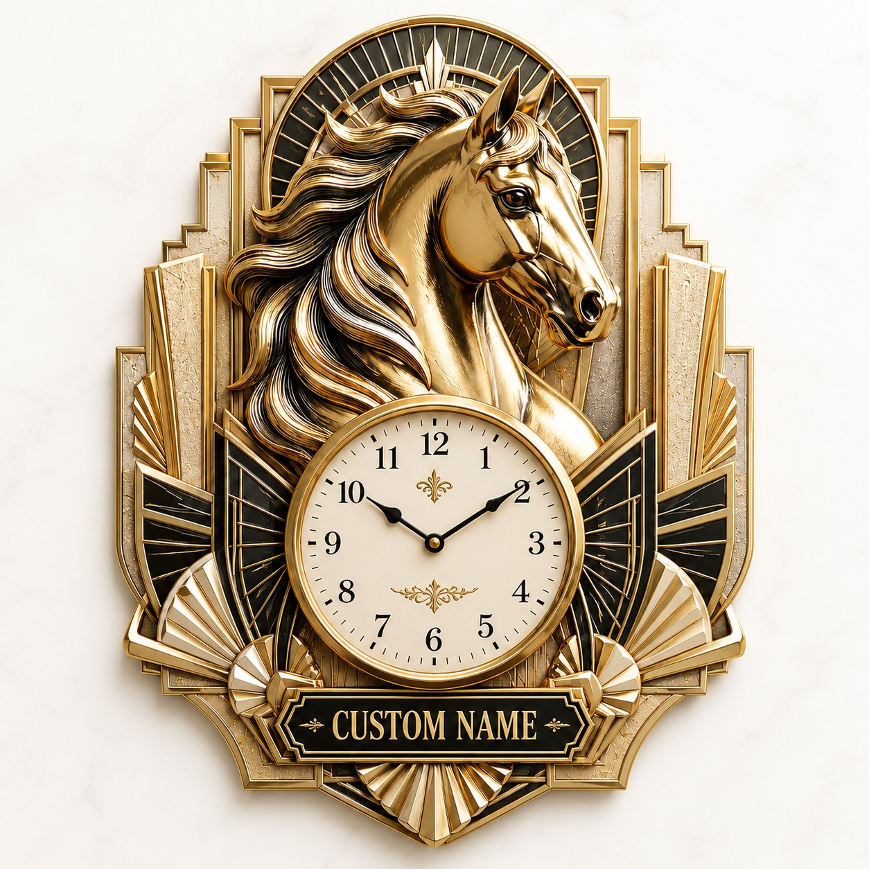 Art Deco interior collectors Custom Name Wall Clock — personalized with a custom name