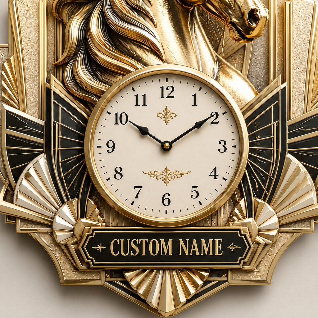 Art Deco interior collectors Custom Name Wall Clock — personalized with a custom name