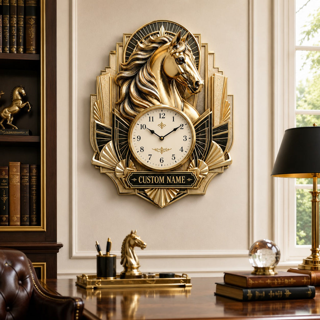 Art Deco interior collectors Custom Name Wall Clock — personalized with a custom name