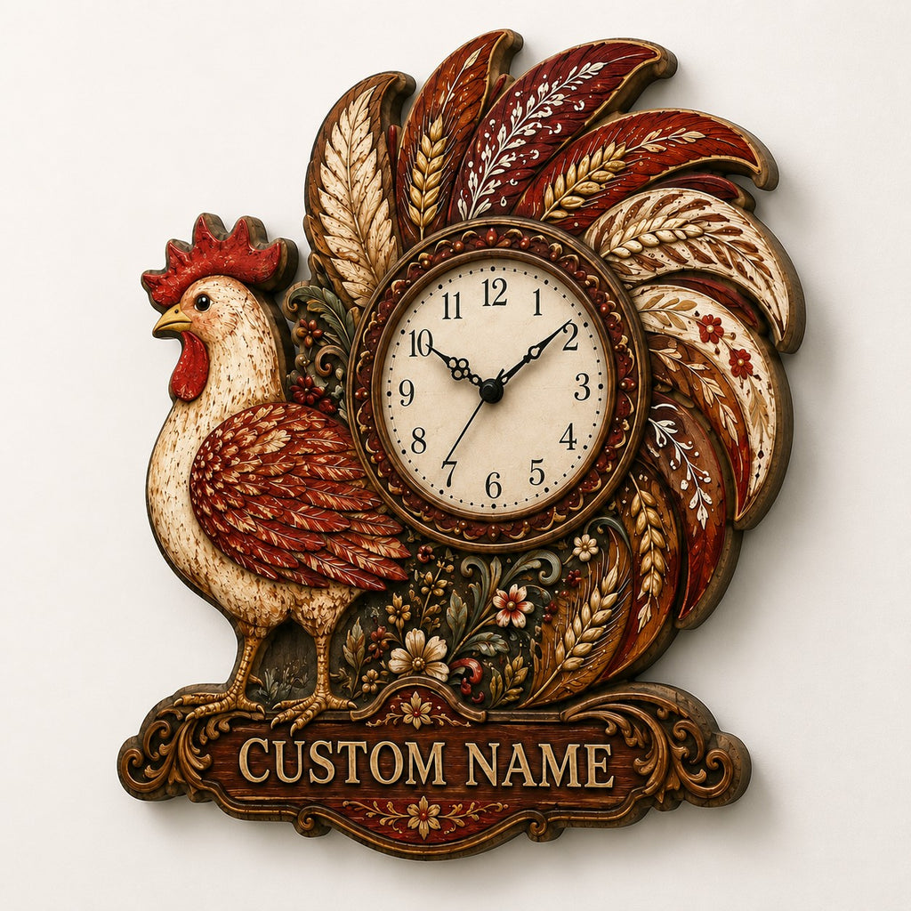 Rustic farmhouse Custom Name Wall Clock — personalized with a custom name
