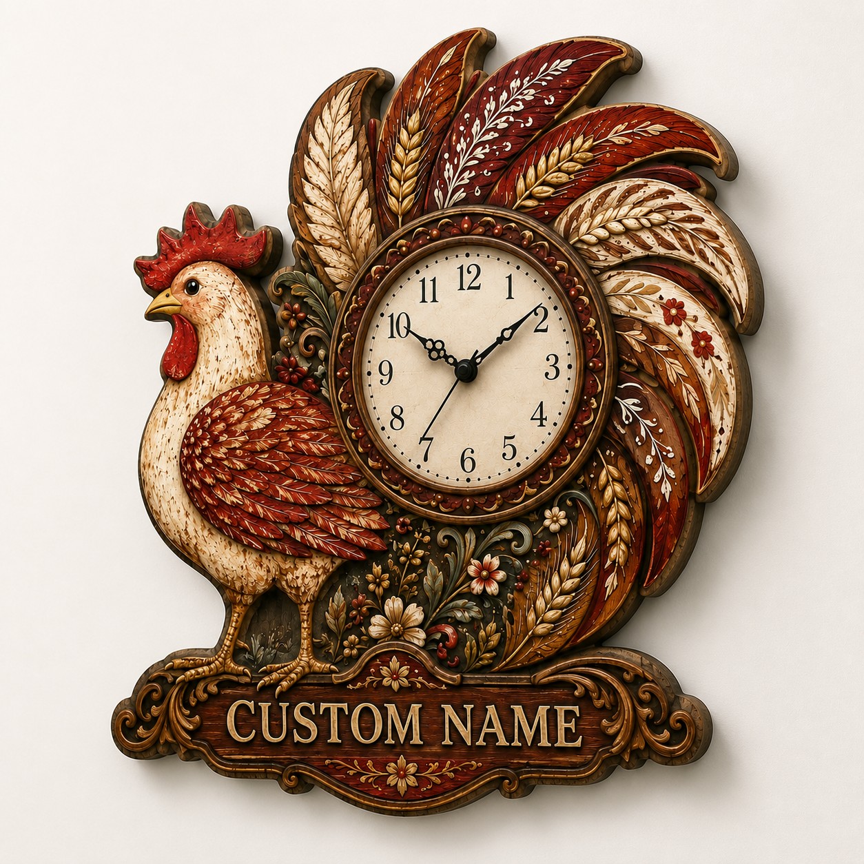 Rustic farmhouse Custom Name Wall Clock — personalized with a custom name