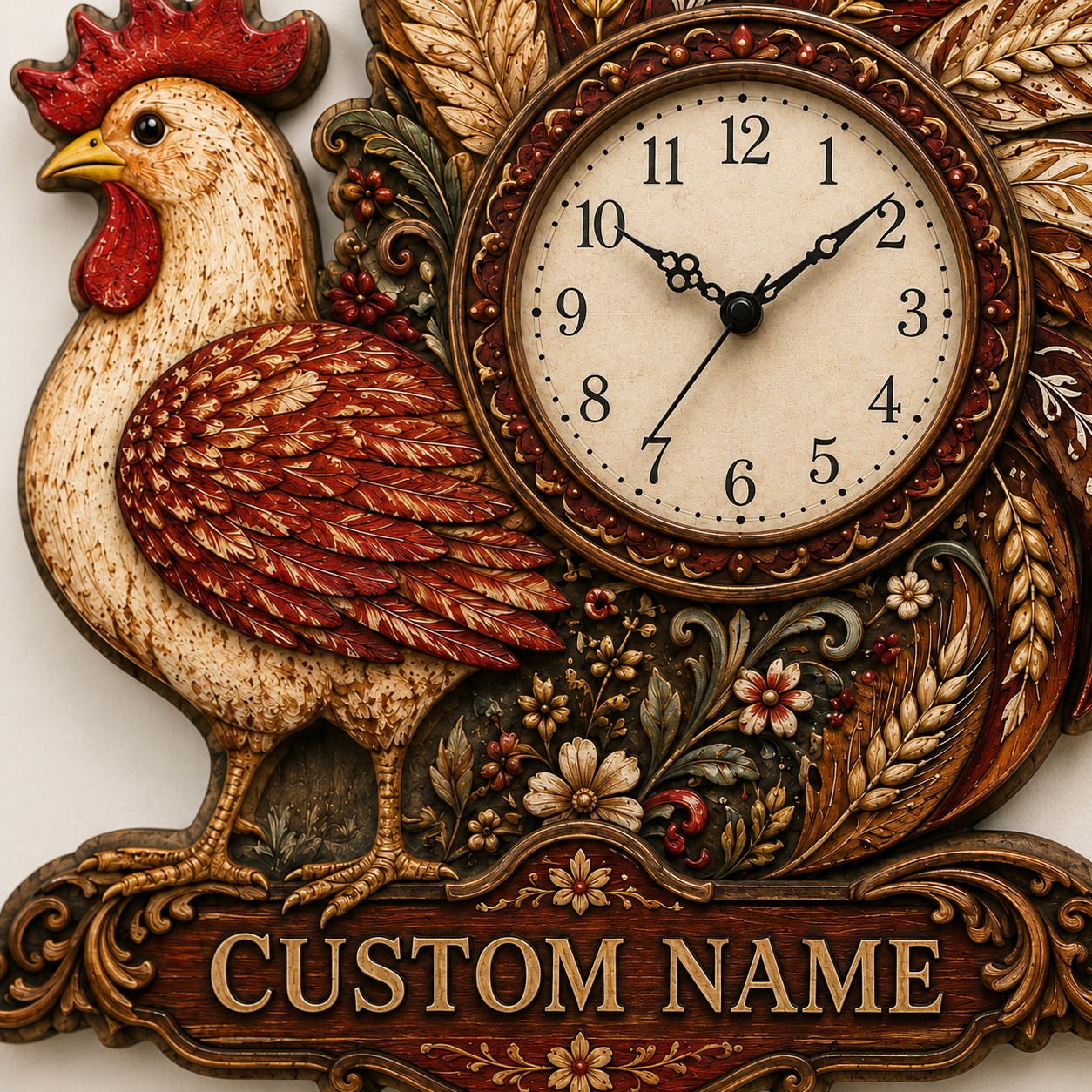 Rustic farmhouse Custom Name Wall Clock — personalized with a custom name