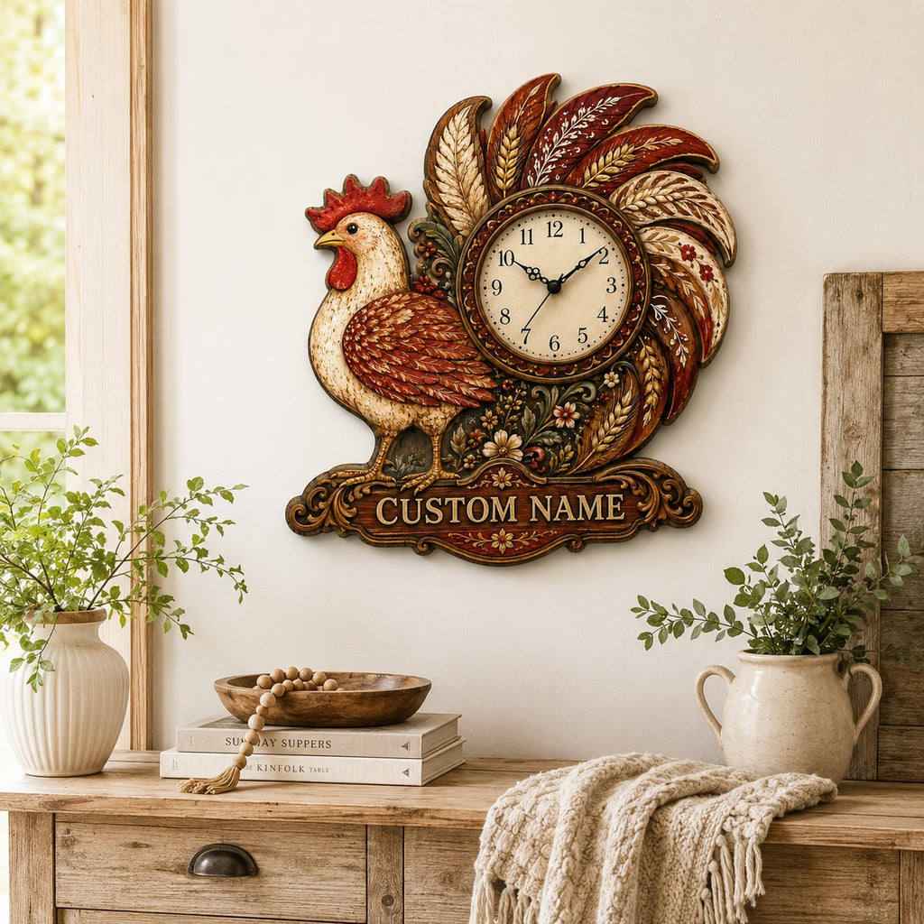 Rustic farmhouse Custom Name Wall Clock — personalized with a custom name