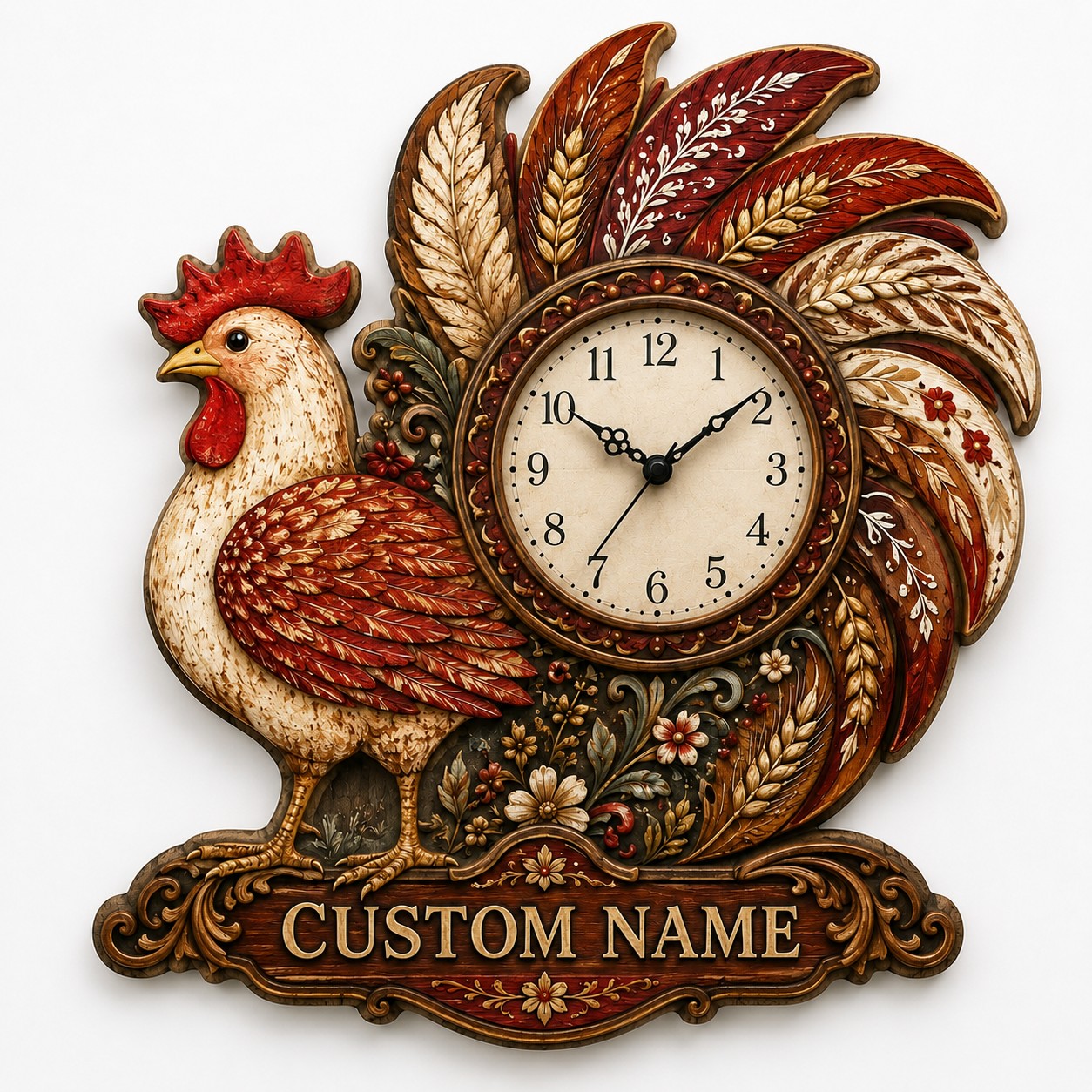 Rustic farmhouse Custom Name Wall Clock — personalized with a custom name