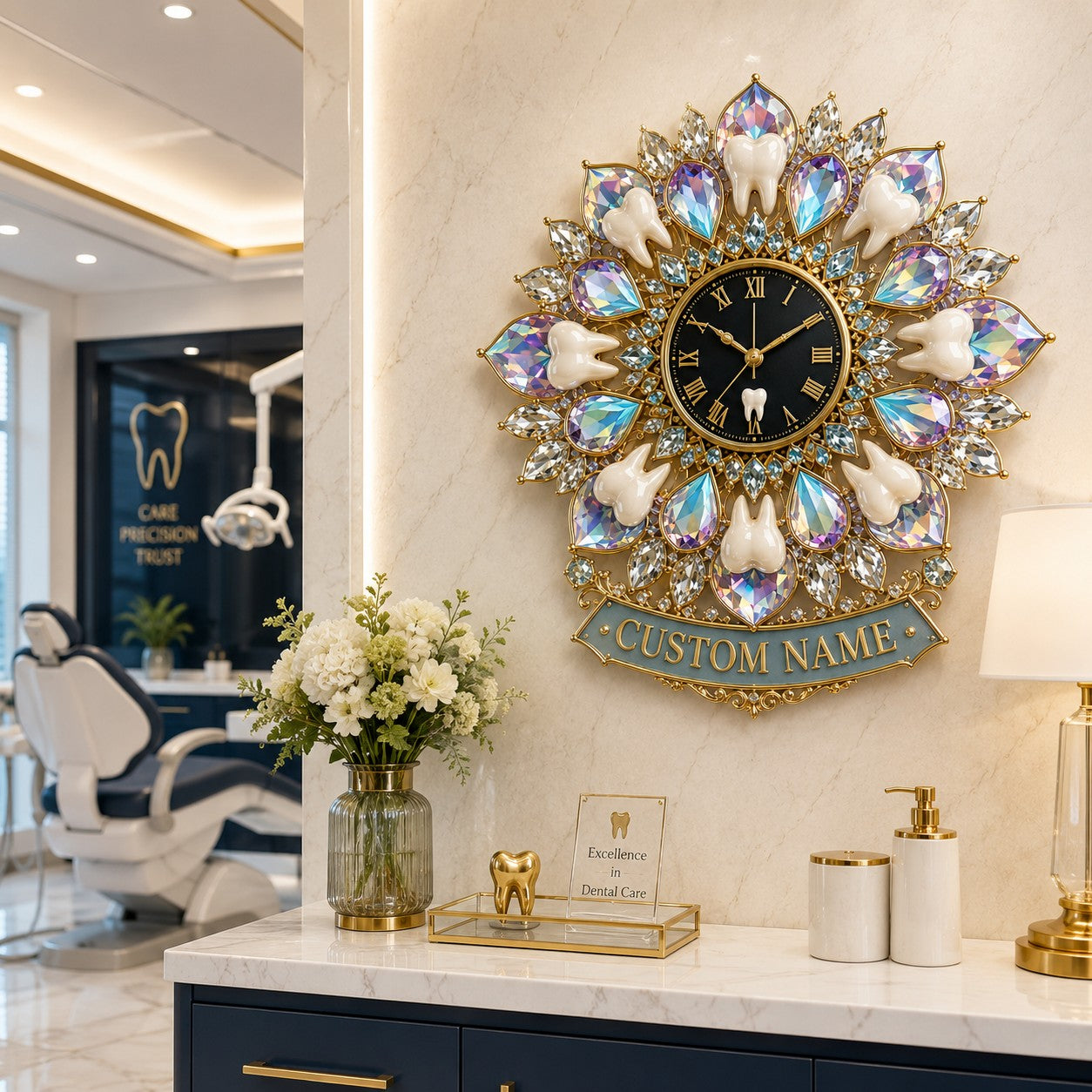 Dentist office Custom Name Wall Clock — personalized with a custom name