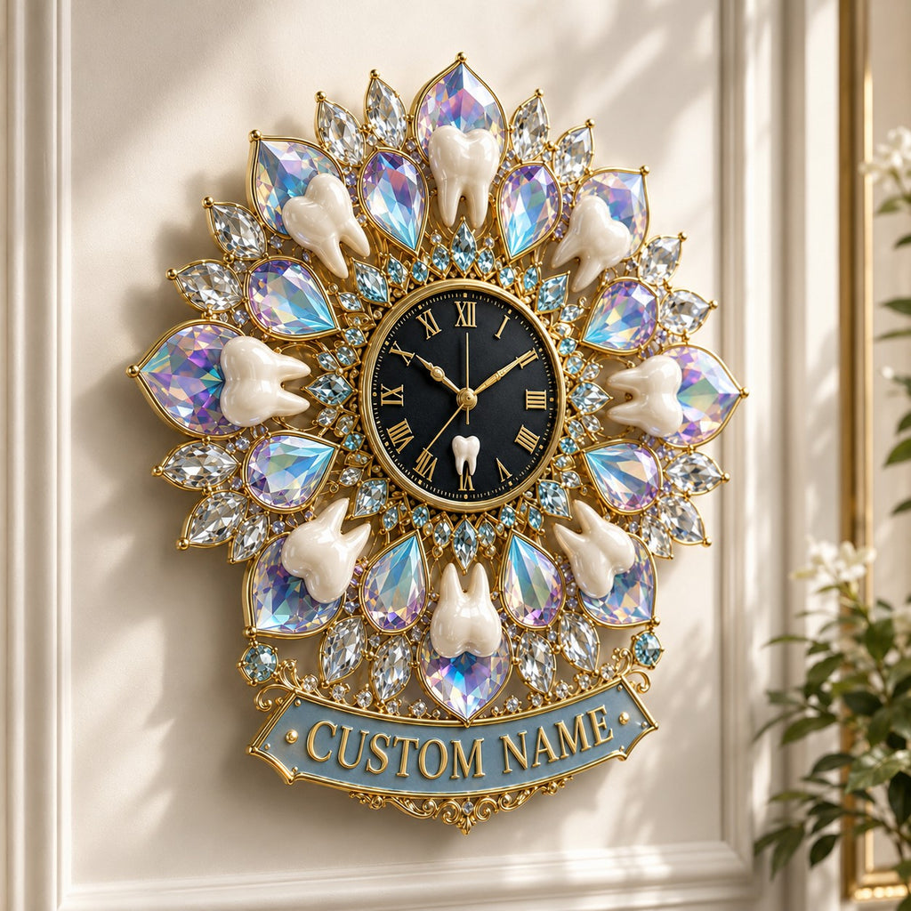 Dentist office Custom Name Wall Clock — personalized with a custom name