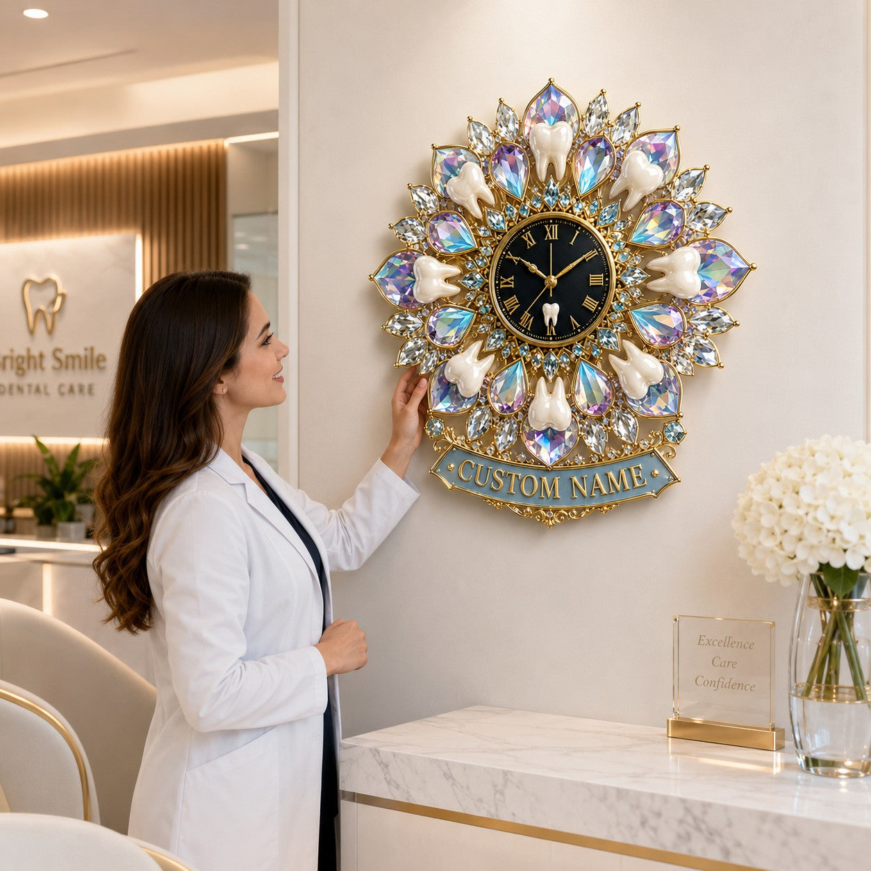 Dentist office Custom Name Wall Clock — personalized with a custom name