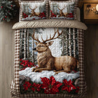 Yuletide Antler Cream quilted 3-piece bedding set on a made bed with two matching pillow shams