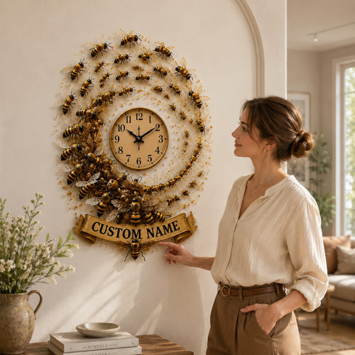 Beekeeper Custom Name Wall Clock — personalized with a custom name