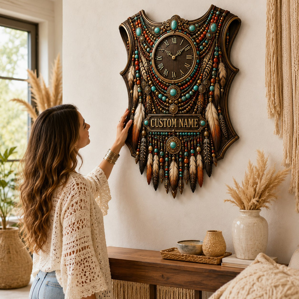 Tribal Corset Custom Name Wall Clock — personalized with a custom name