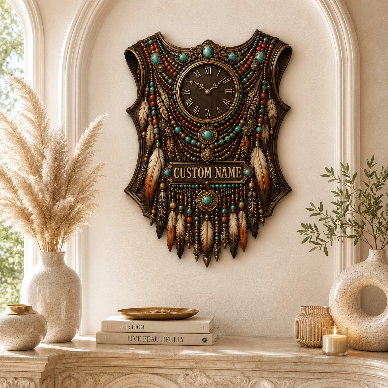 Tribal Corset Custom Name Wall Clock — personalized with a custom name