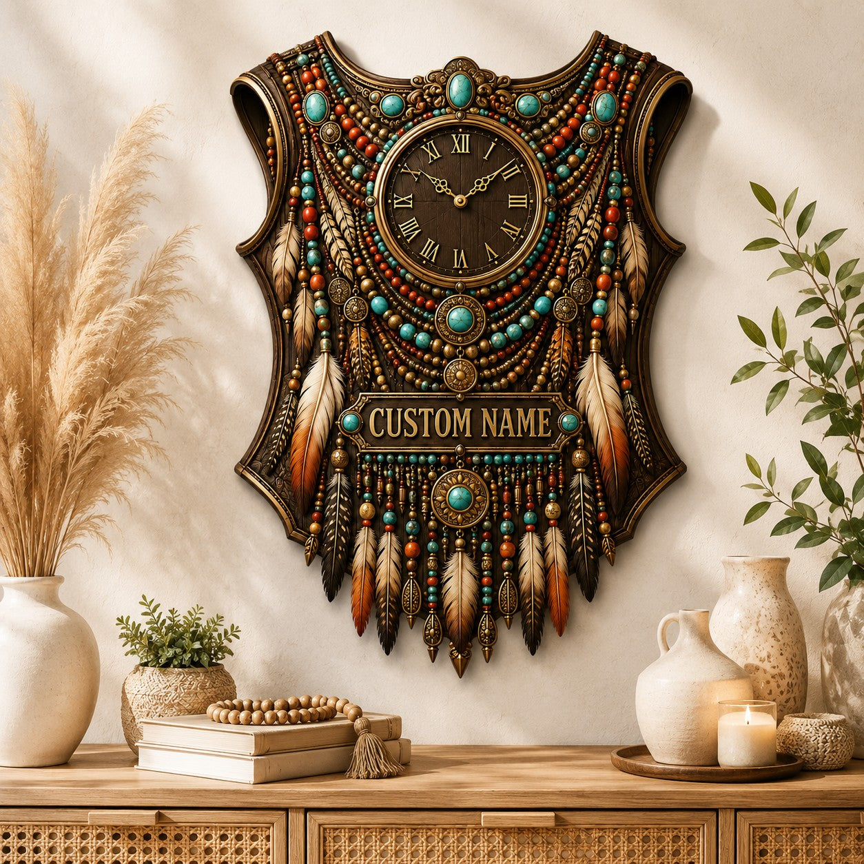 Tribal Corset Custom Name Wall Clock — personalized with a custom name