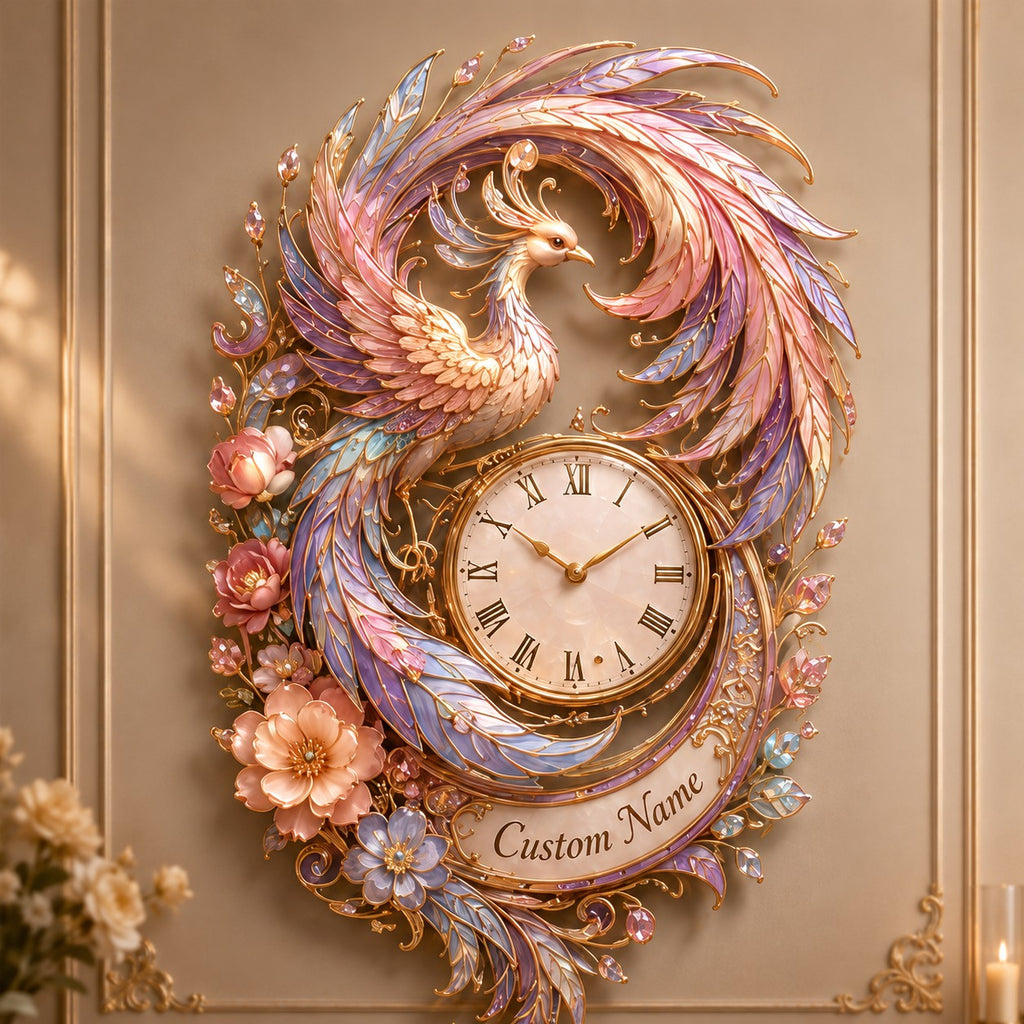 Pastel phoenix Custom Name Wall Clock — personalized with a custom name