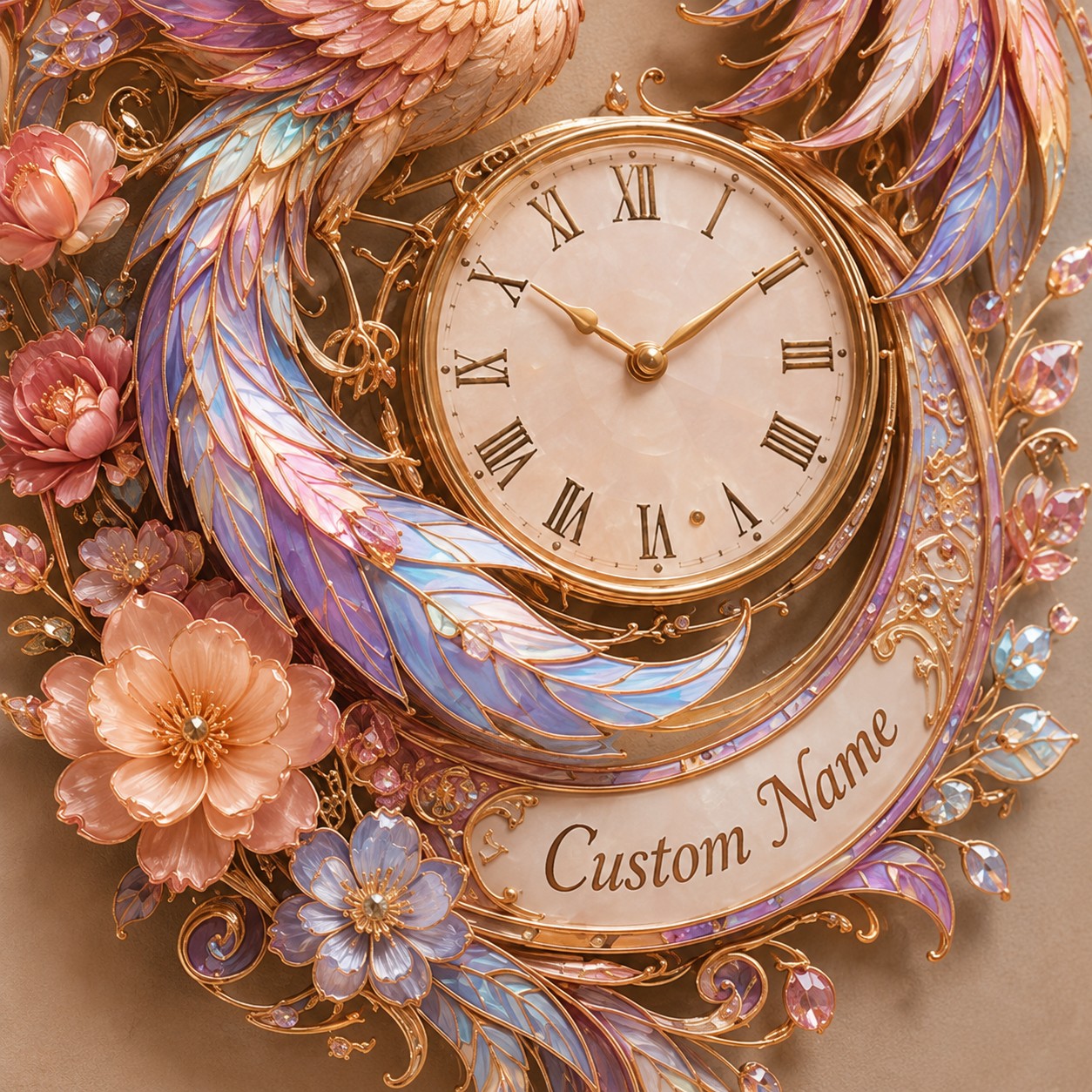 Pastel phoenix Custom Name Wall Clock — personalized with a custom name