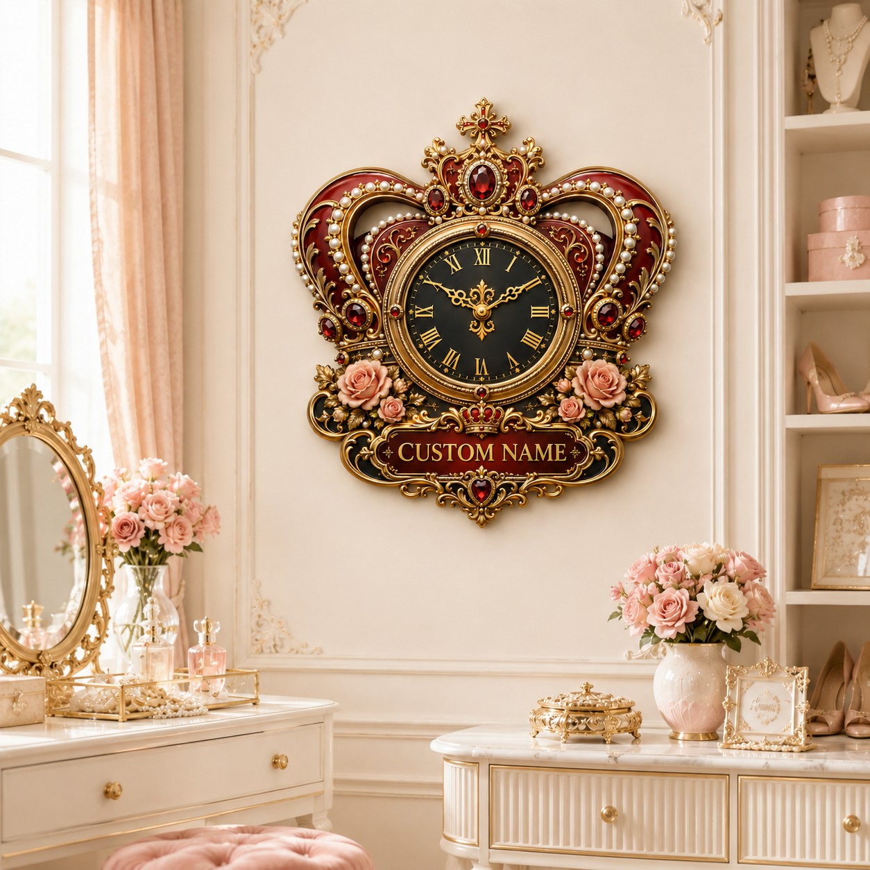 Princess crown Custom Name Wall Clock — personalized with a custom name