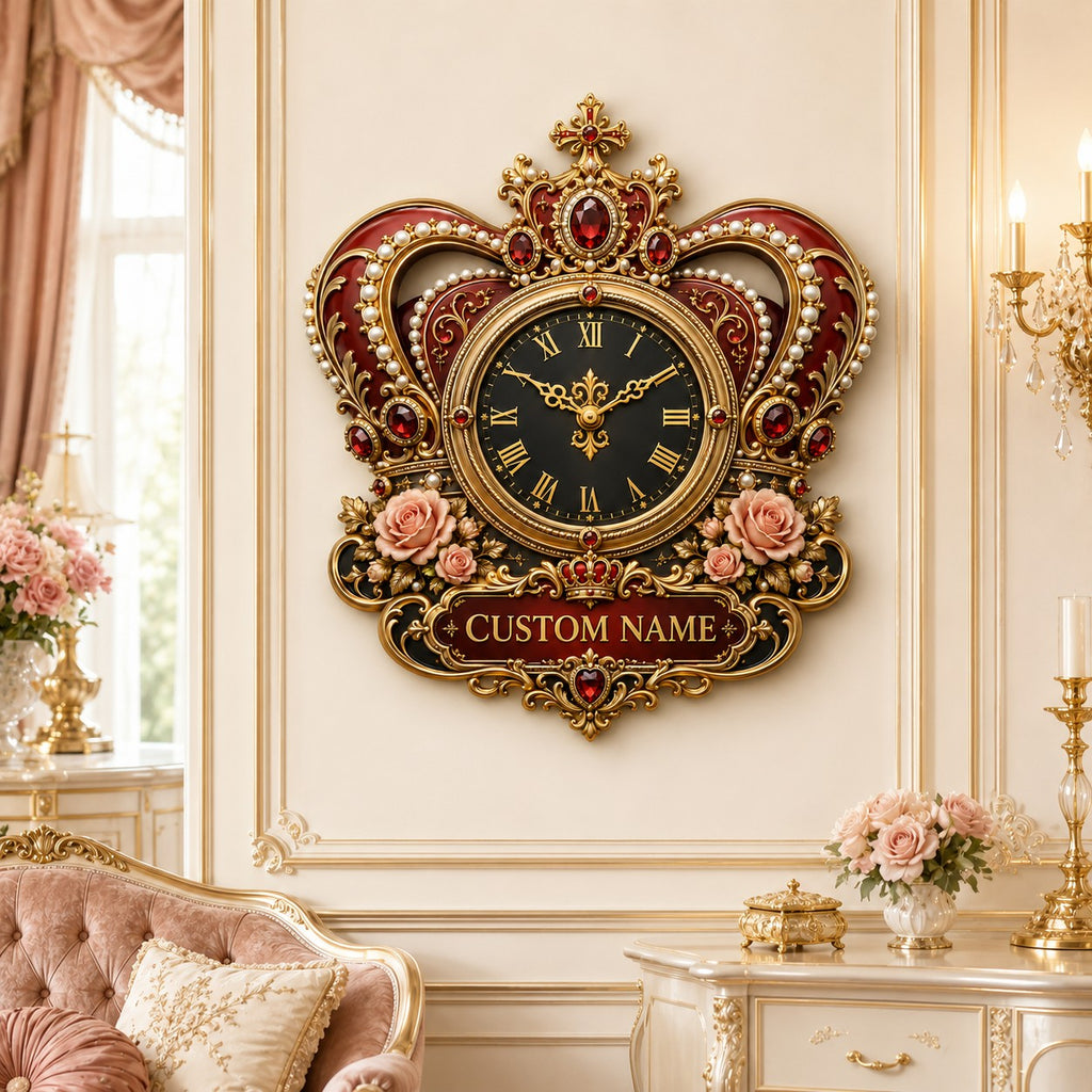 Princess crown Custom Name Wall Clock — personalized with a custom name