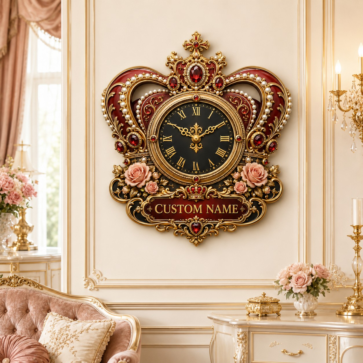 Princess crown Custom Name Wall Clock — personalized with a custom name