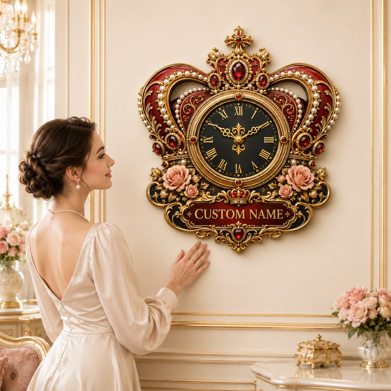 Princess crown Custom Name Wall Clock — personalized with a custom name