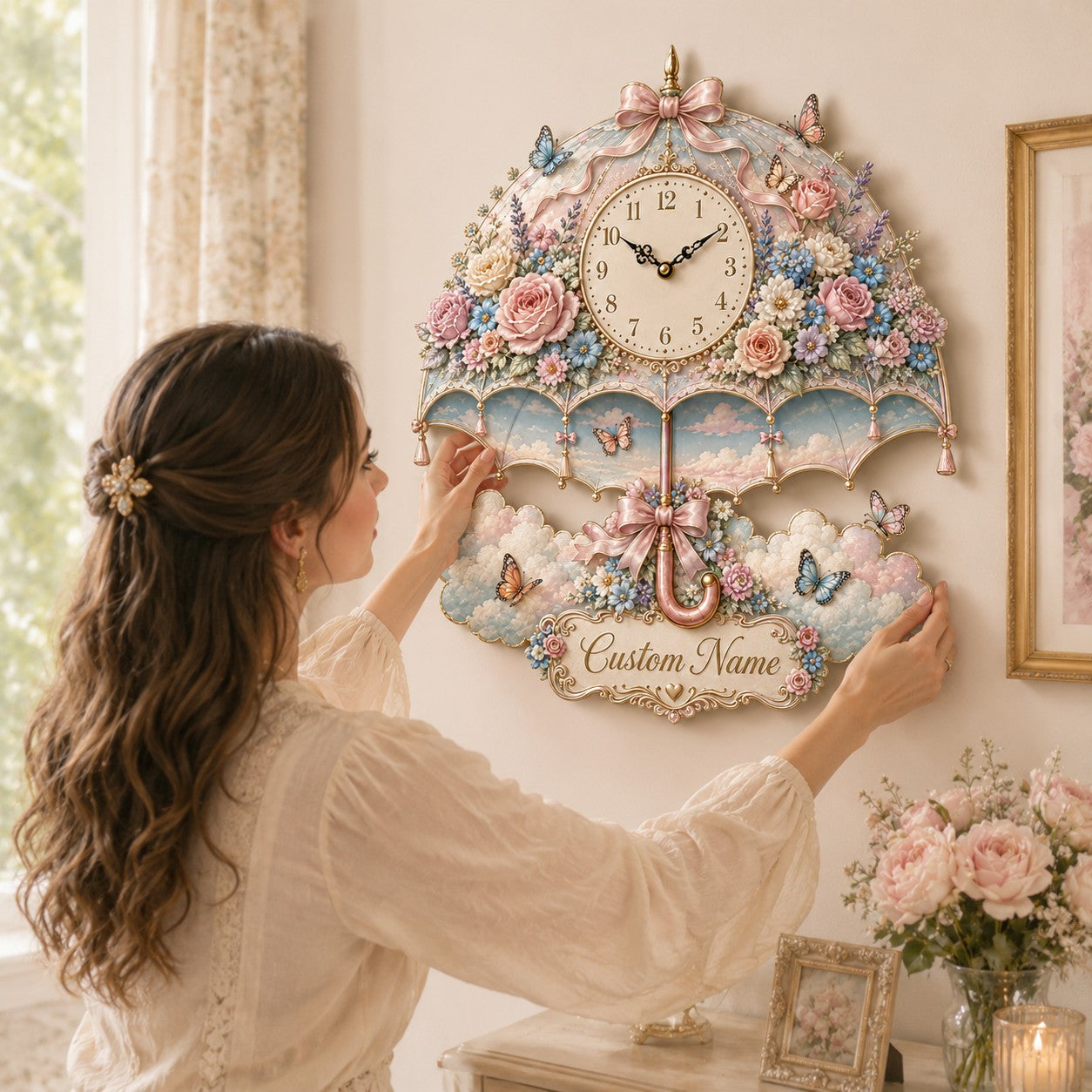 Umbrella Custom Name Wall Clock — personalized with a custom name