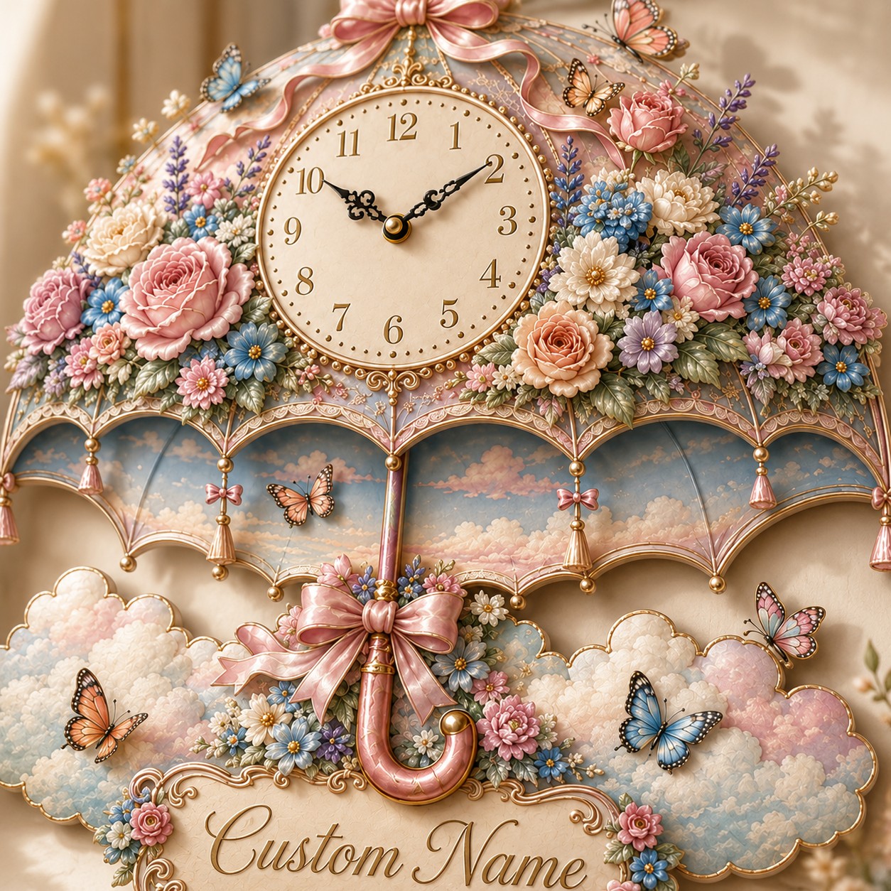 Umbrella Custom Name Wall Clock — personalized with a custom name